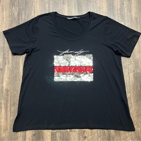 YXL Collection Oversized Short Sleeve Embellished Beads Black Red T- Shirt Top1X - Picture 5 of 9